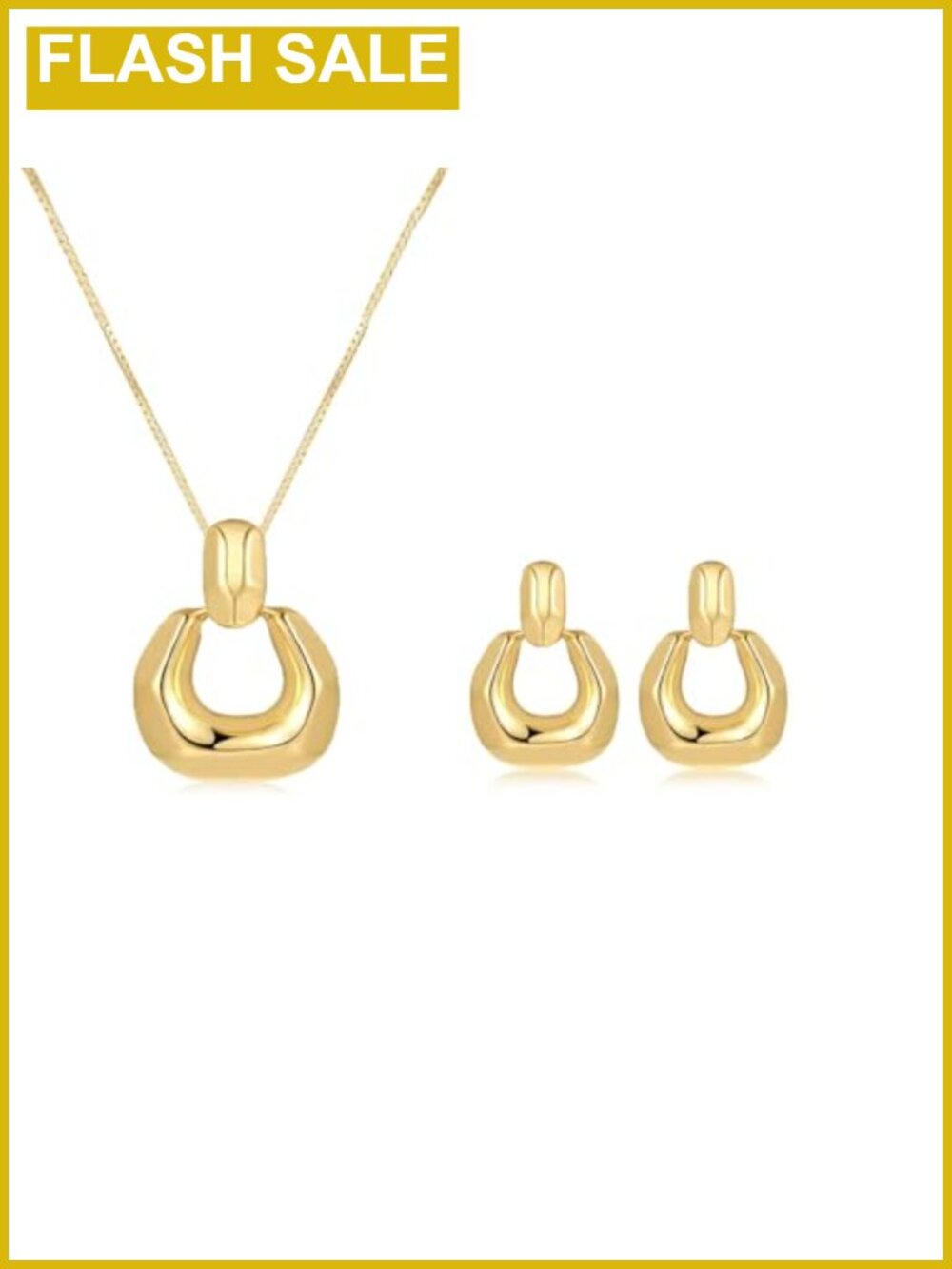 Gold Statement Jewelry Set 14K Pendant Necklace Stud Earrings